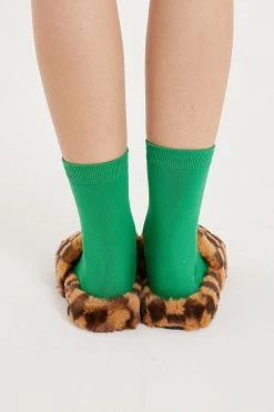 STORETS ACCESSORIES Yva Checkerboard Faux Fur Open Slipper