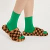 STORETS ACCESSORIES Yva Checkerboard Faux Fur Open Slipper