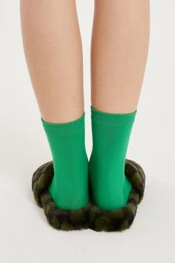 STORETS ACCESSORIES Yva Checkerboard Faux Fur Open Slipper