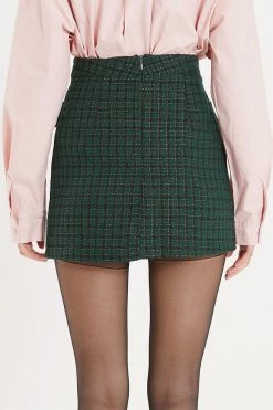 STORETS Fiorella Golden Button Skort In Plaid CLOTHING