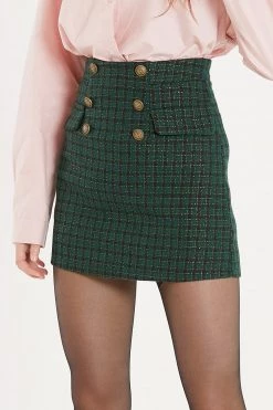 STORETS Fiorella Golden Button Skort In Plaid CLOTHING