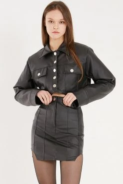 STORETS CLOTHING Bri Pleather Power Shoulder Jacket