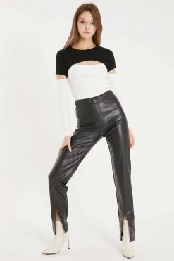 STORETS CLOTHING Noor Front Slit Pleather Pants