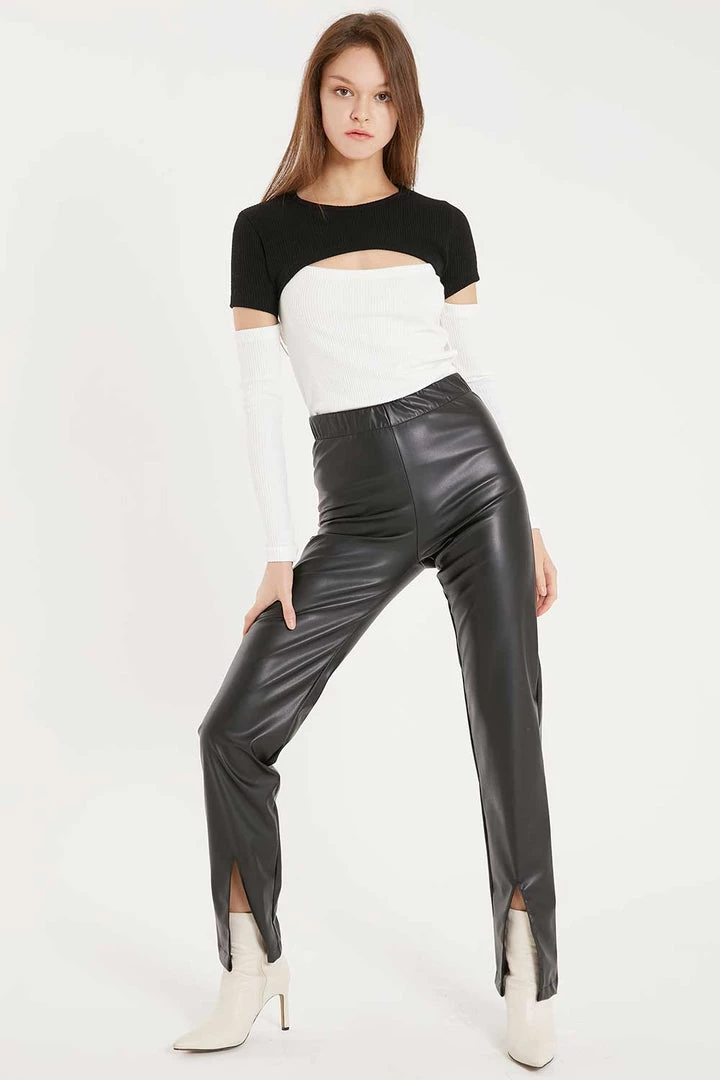 STORETS CLOTHING Noor Front Slit Pleather Pants