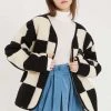 STORETS CLOTHING Vera Collarless Checkerboard Fleece Jacket