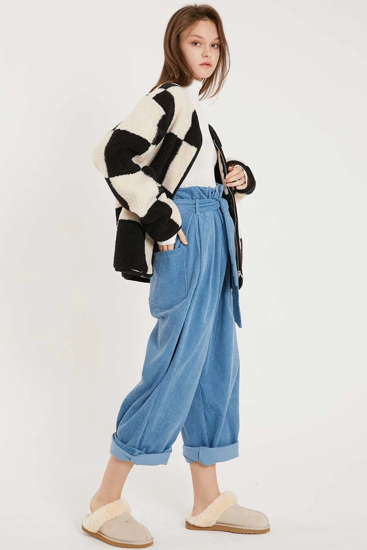 STORETS CLOTHING Vera Collarless Checkerboard Fleece Jacket