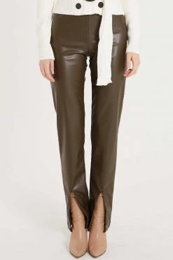 STORETS Noor Front Slit Pleather Pants CLOTHING