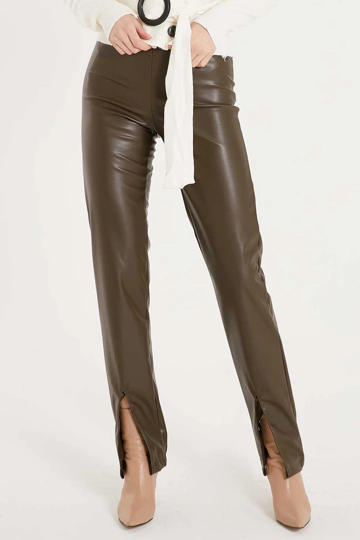 STORETS CLOTHING Noor Front Slit Pleather Pants