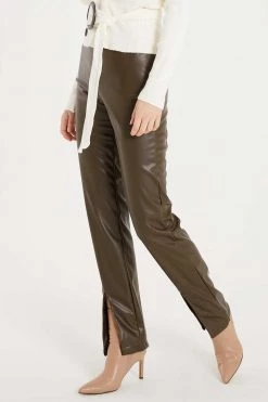 STORETS Noor Front Slit Pleather Pants CLOTHING