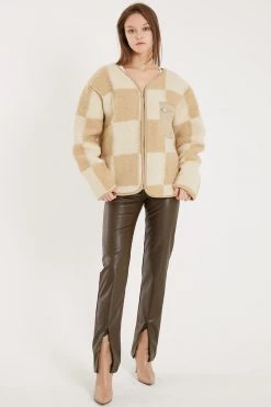 STORETS CLOTHING Vera Collarless Checkerboard Fleece Jacket