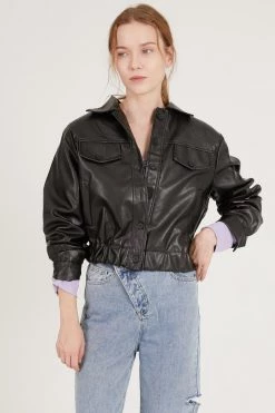 STORETS CLOTHING Naomi Faux Leather Bomber Jacket