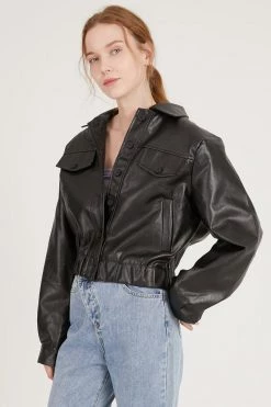 STORETS CLOTHING Naomi Faux Leather Bomber Jacket