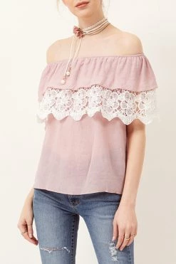 STORETS SALE CLOTHING Ally Lace Ruffle Off-the-Shoulder Top