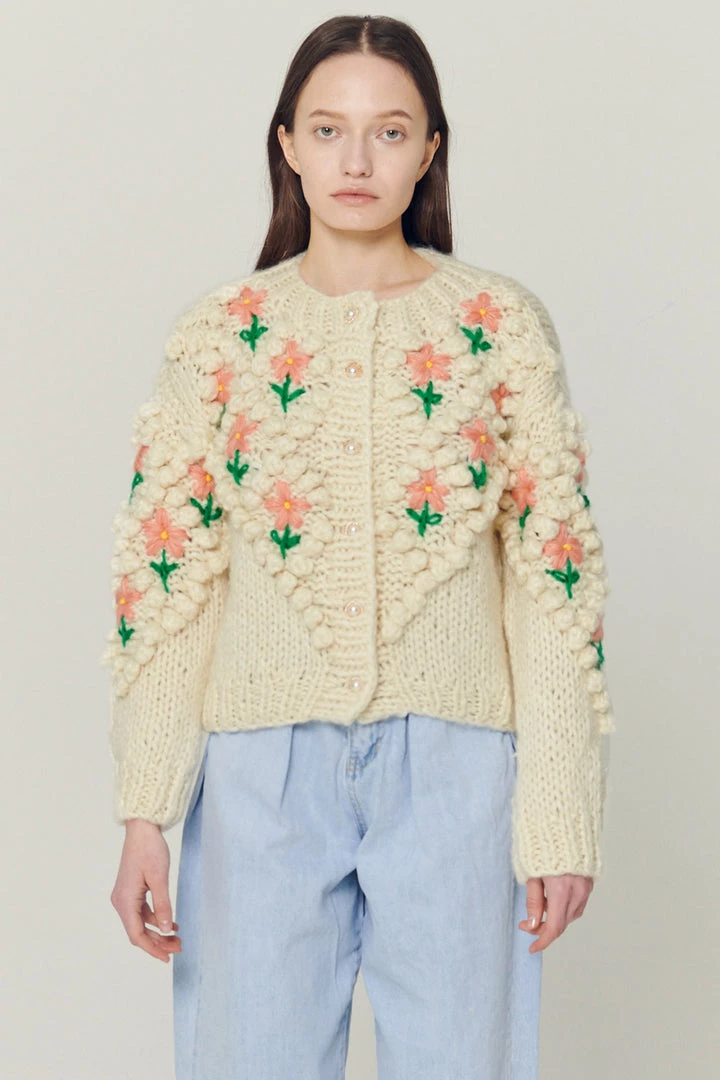 STORETS Influencer Lily Floral Embroidered Knit Cardigan