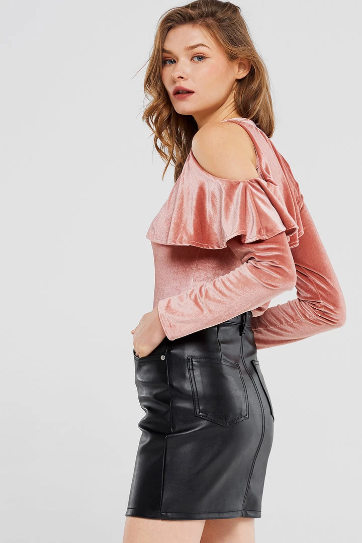 STORETS SALE CLOTHING Carmen Ruffle Cold Shoulder Velvet Top
