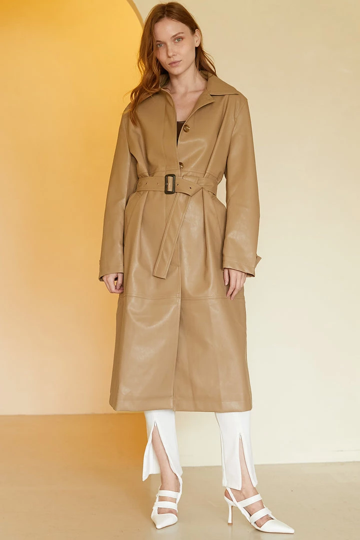 STORETS Danya Faux Leather Long Coat