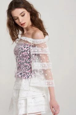 STORETS SALE Fleur Wide Lace Stripe Blouse CLOTHING