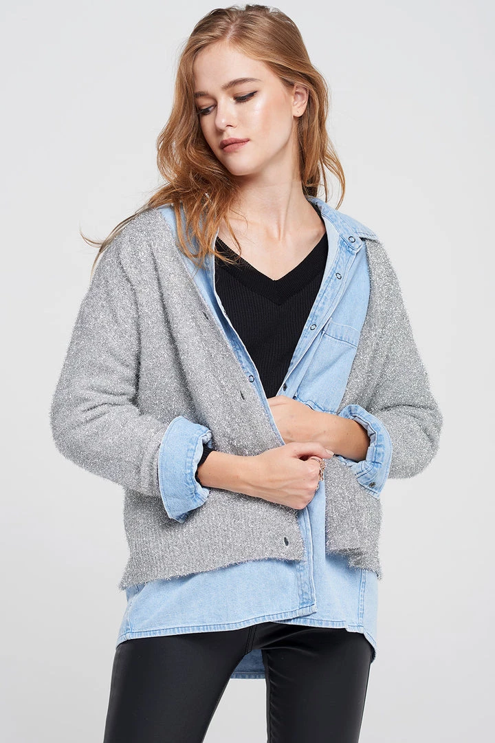 STORETS SALE CLOTHING Ginny Shiny 2 Way Cardigan