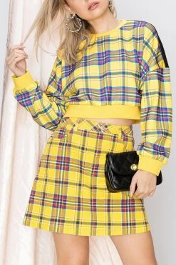 STORETS SALE CLOTHING Lynn Cropped Plaid Sweatshirt-2 Colors