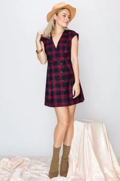 STORETS SALE Cassidy Plaid Collarless Dress-2 Colors CLOTHING
