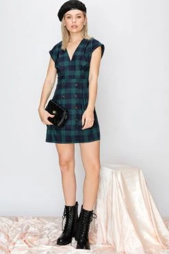STORETS SALE Cassidy Plaid Collarless Dress-2 Colors CLOTHING