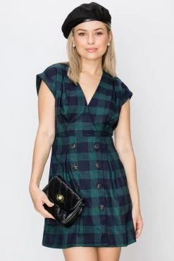 STORETS SALE Cassidy Plaid Collarless Dress-2 Colors CLOTHING