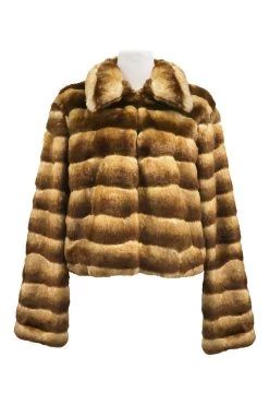 STORETS Raegan Striped Cropped Faux Fur Jacket CLOTHING