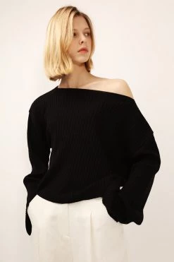 STORETS Vera Boat Neck Ribbed Knit Top