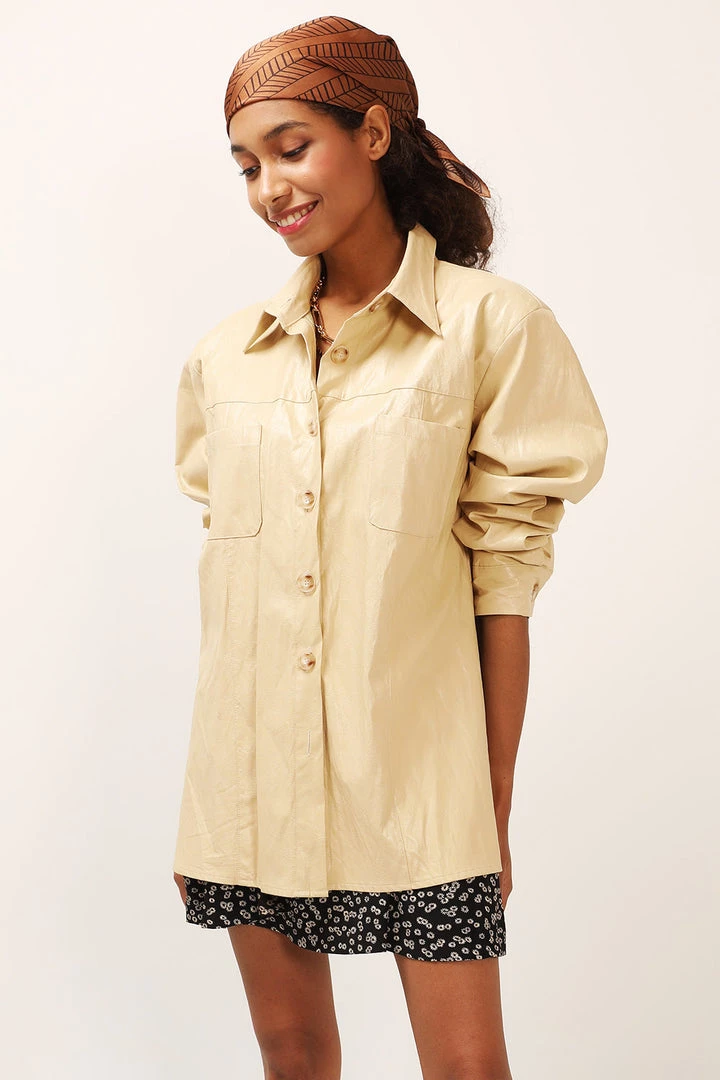 STORETS SALE Ava Crinkled Pleather Shirt Jacket CLOTHING