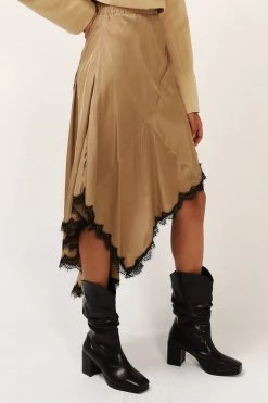 STORETS Olivia Asymmetric Hem Lace Trim Skirt