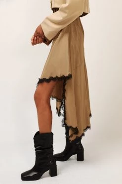 STORETS Olivia Asymmetric Hem Lace Trim Skirt