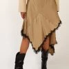 STORETS Olivia Asymmetric Hem Lace Trim Skirt