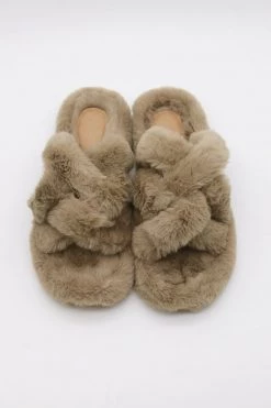 STORETS Tinley Cross Faux Fur Flip Flops