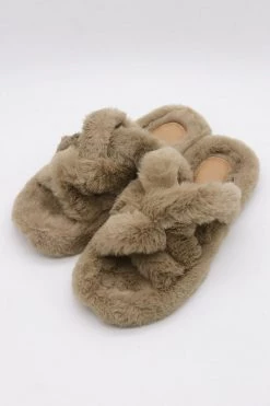 STORETS Tinley Cross Faux Fur Flip Flops