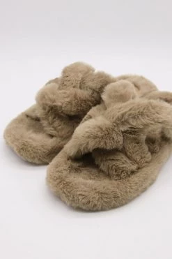 STORETS Tinley Cross Faux Fur Flip Flops