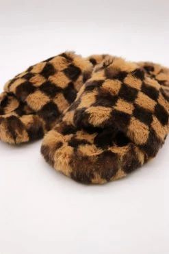 STORETS ACCESSORIES Yva Checkerboard Faux Fur Open Slipper