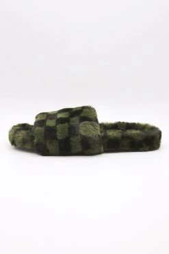 STORETS ACCESSORIES Yva Checkerboard Faux Fur Open Slipper