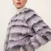 STORETS Melany Striped Cropped Faux Fur Jacket