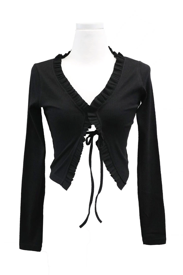 Vitaliia Luna Ruffle Trim Cropped Cardigan