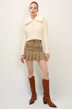 STORETS SALE CLOTHING Laura Faux Mink Collar Knit Cardigan