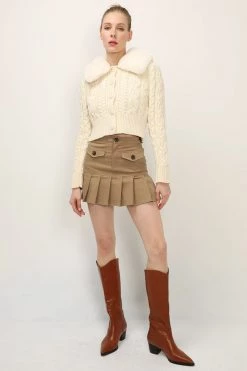 STORETS SALE Laura Faux Mink Collar Knit Cardigan