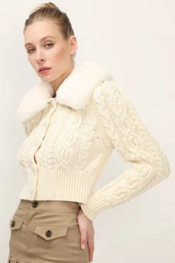 STORETS SALE Laura Faux Mink Collar Knit Cardigan