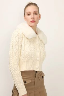 STORETS SALE CLOTHING Laura Faux Mink Collar Knit Cardigan