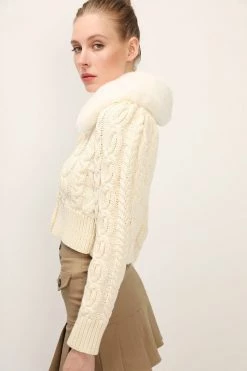 STORETS SALE Laura Faux Mink Collar Knit Cardigan