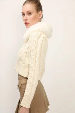 STORETS SALE CLOTHING Laura Faux Mink Collar Knit Cardigan