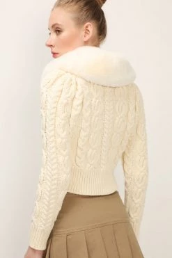 STORETS SALE CLOTHING Laura Faux Mink Collar Knit Cardigan