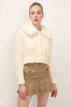 STORETS SALE Laura Faux Mink Collar Knit Cardigan