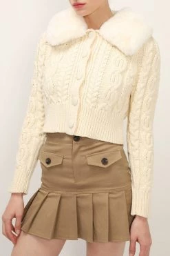 STORETS SALE Laura Faux Mink Collar Knit Cardigan