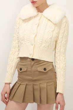 STORETS SALE CLOTHING Laura Faux Mink Collar Knit Cardigan