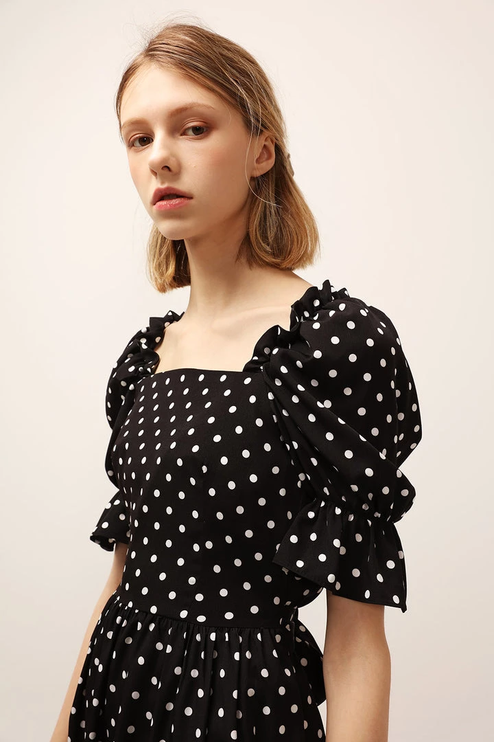 STORETS SALE CLOTHING Emily Square Neck Polka Dot Dress